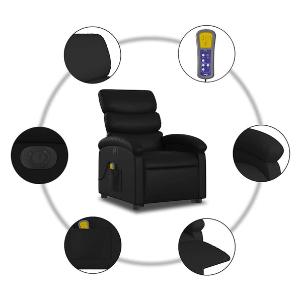 Elektrischer Massagesessel mit Aufstehhilfe Schwarz