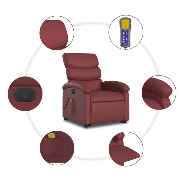 Elektrischer Massagesessel mit Aufstehhilfe Weinrot