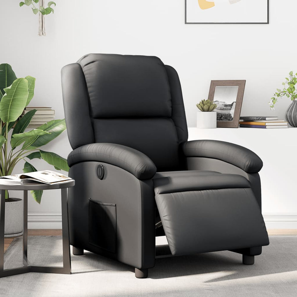 Elektrischer Relaxsessel Echtleder Schwarz