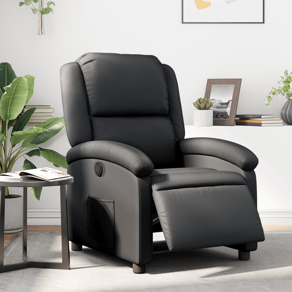 Elektrischer Relaxsessel Echtleder Schwarz