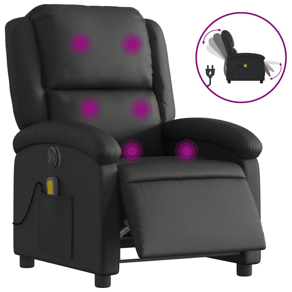 Elektrischer Massagesessel aus Echtleder, Schwarz