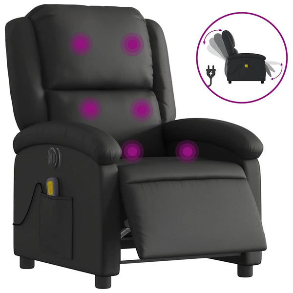 Elektrischer Massagesessel aus Echtleder, Schwarz