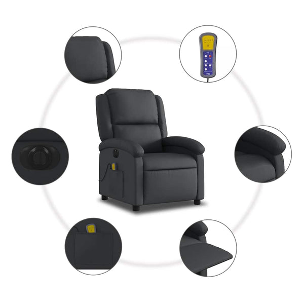 Elektrischer Massagesessel aus Echtleder, Schwarz