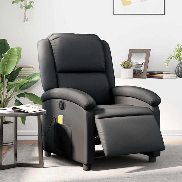 Elektrischer Massagesessel aus Echtleder, Schwarz