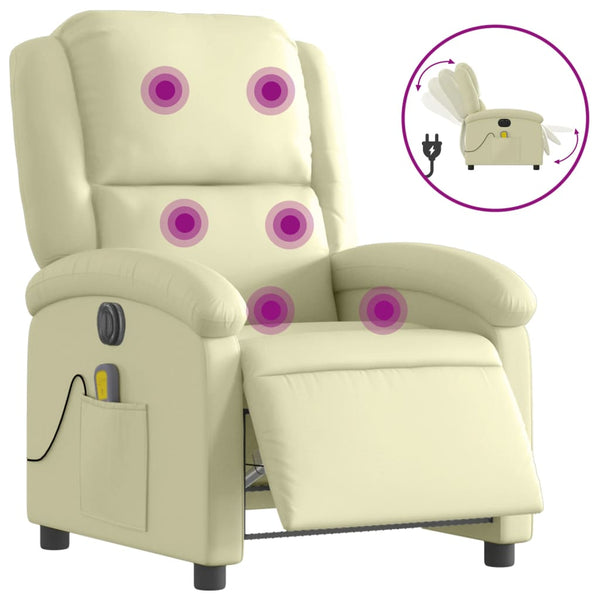 Elektrischer Massagesessel Echtleder Creme