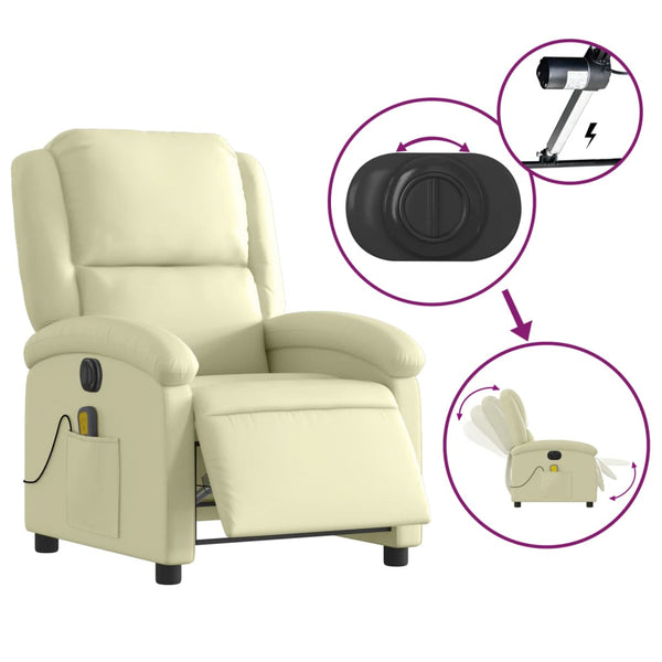 Elektrischer Massagesessel Echtleder Creme