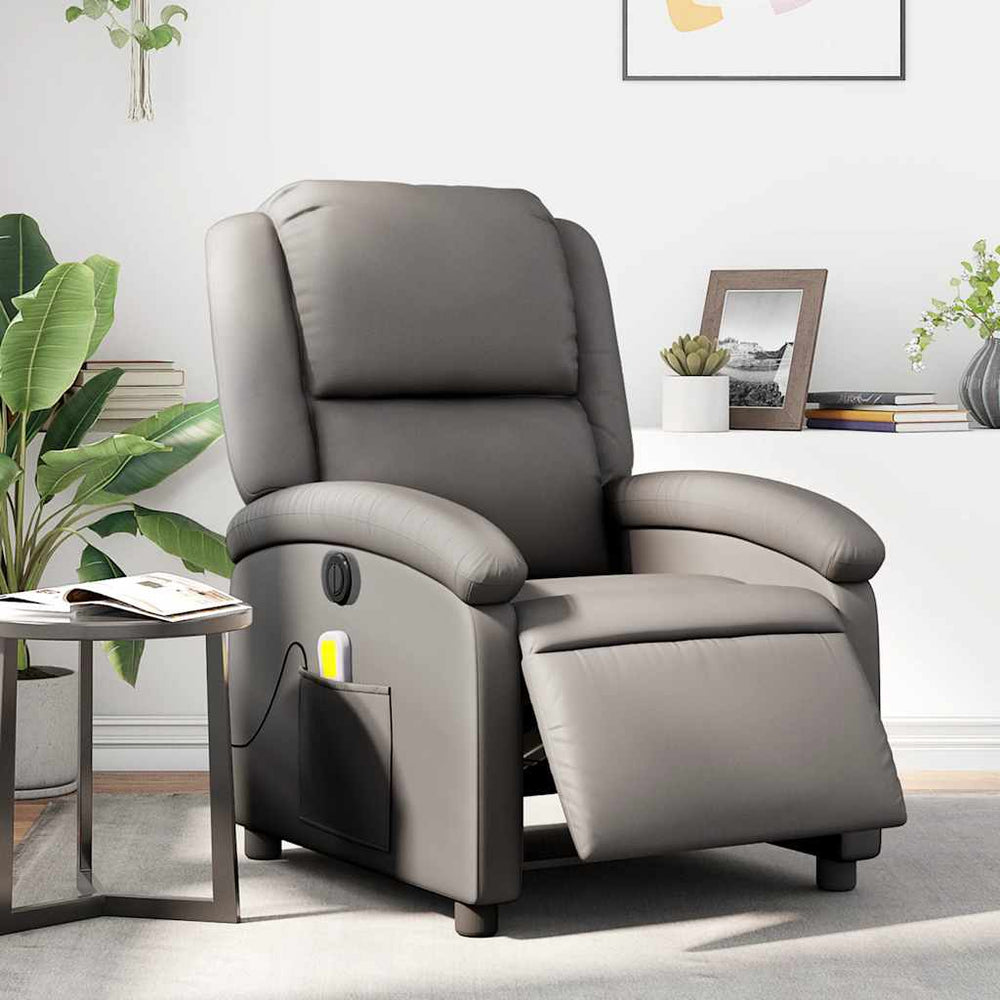 Elektrischer Massagesessel Grau Echtleder