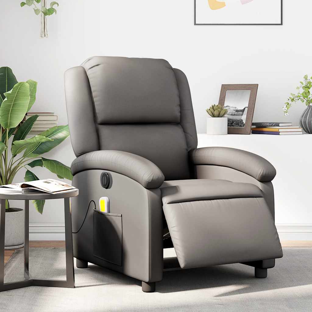 Elektrischer Massagesessel Grau Echtleder