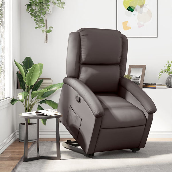 Relaxsessel mit Aufstehhilfe Dunkelbraun Echtleder