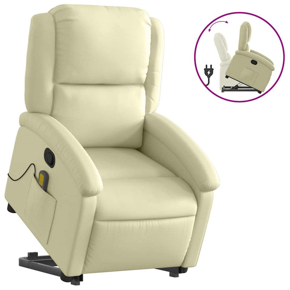 vidaXL Fauteuil relax releveur crème en cuir véritable