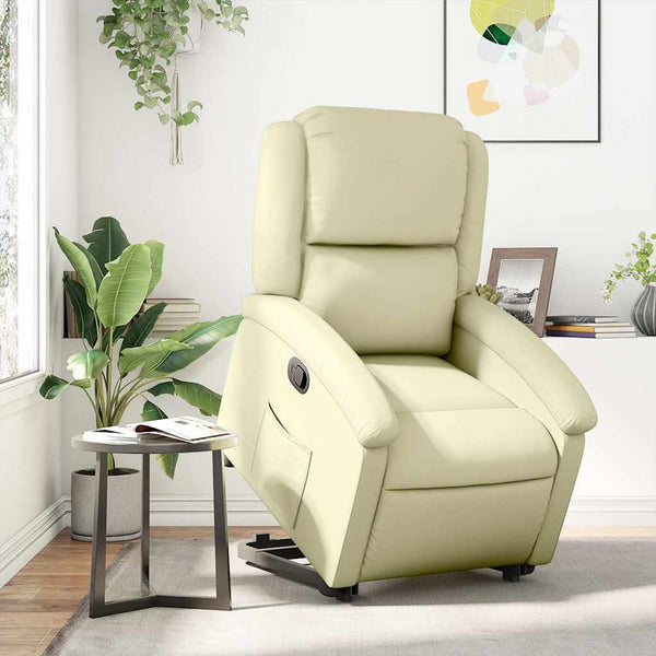 Relaxsessel mit Aufstehhilfe Creme Echtleder
