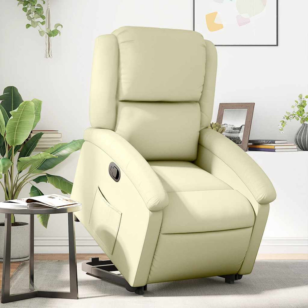 vidaXL Fauteuil relax releveur crème en cuir véritable