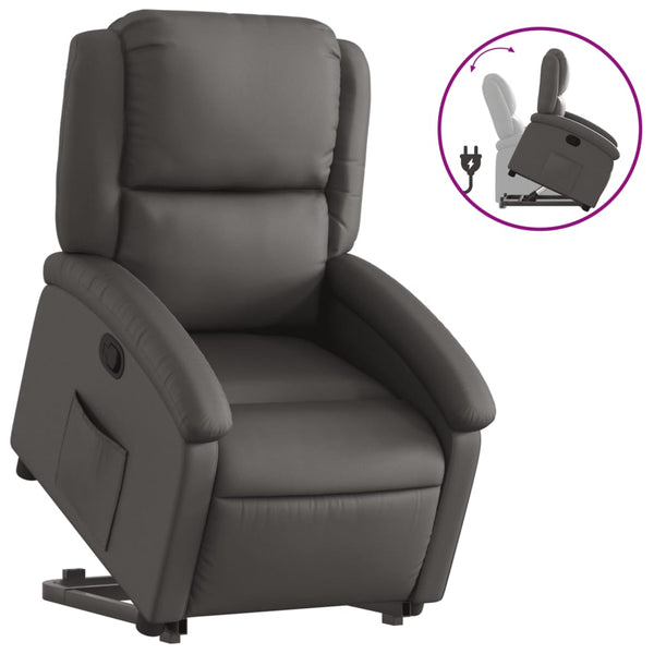 vidaXL Fauteuil relax releveur gris en cuir véritable