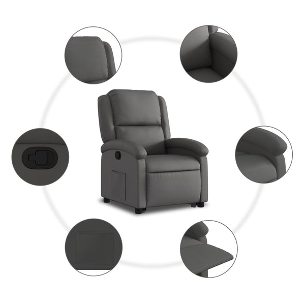 vidaXL Fauteuil relax releveur gris en cuir véritable
