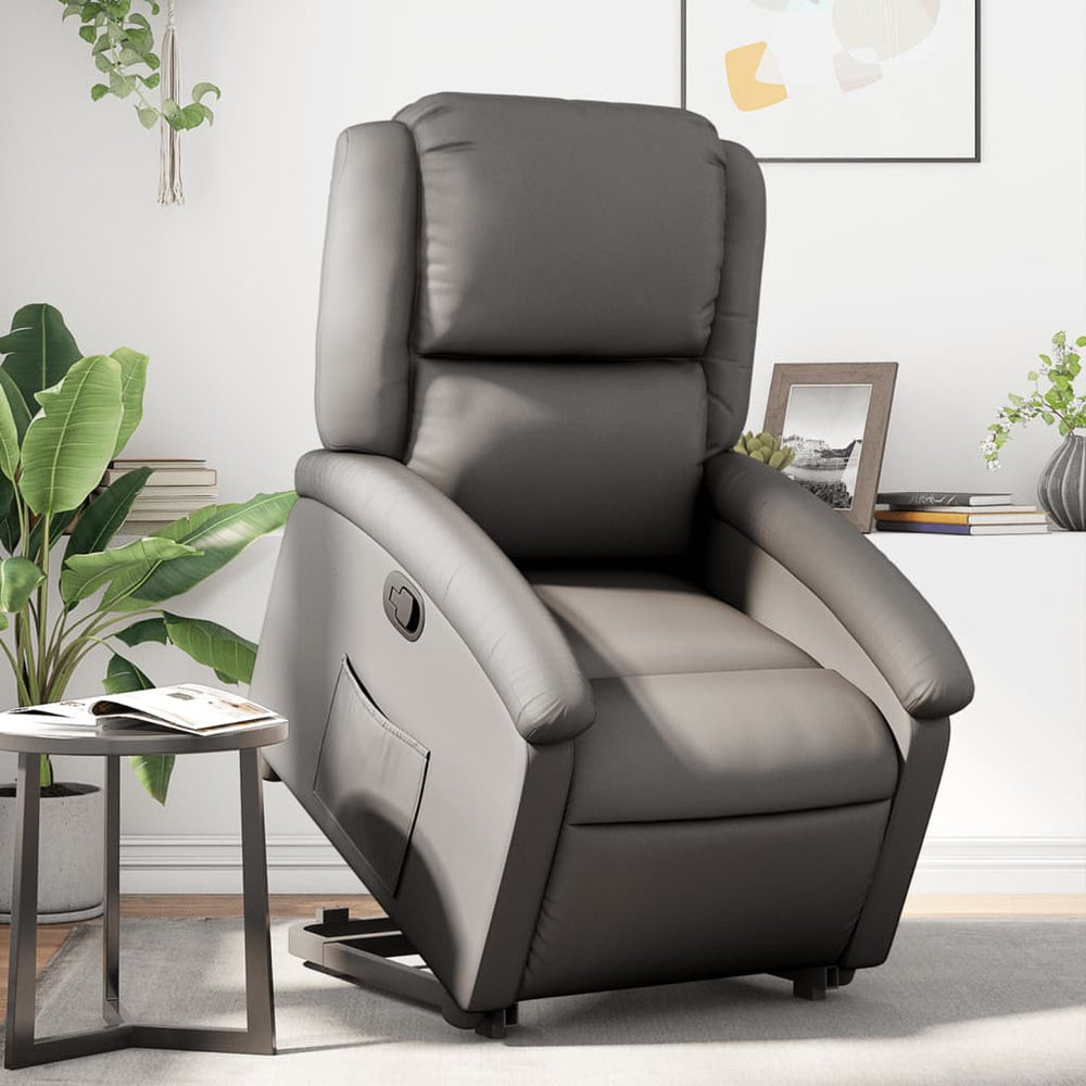 vidaXL Fauteuil relax releveur gris en cuir véritable