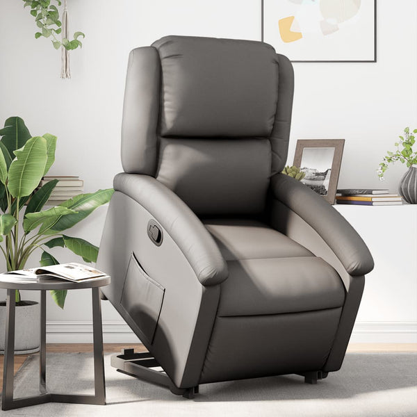 vidaXL Fauteuil relax releveur gris en cuir véritable