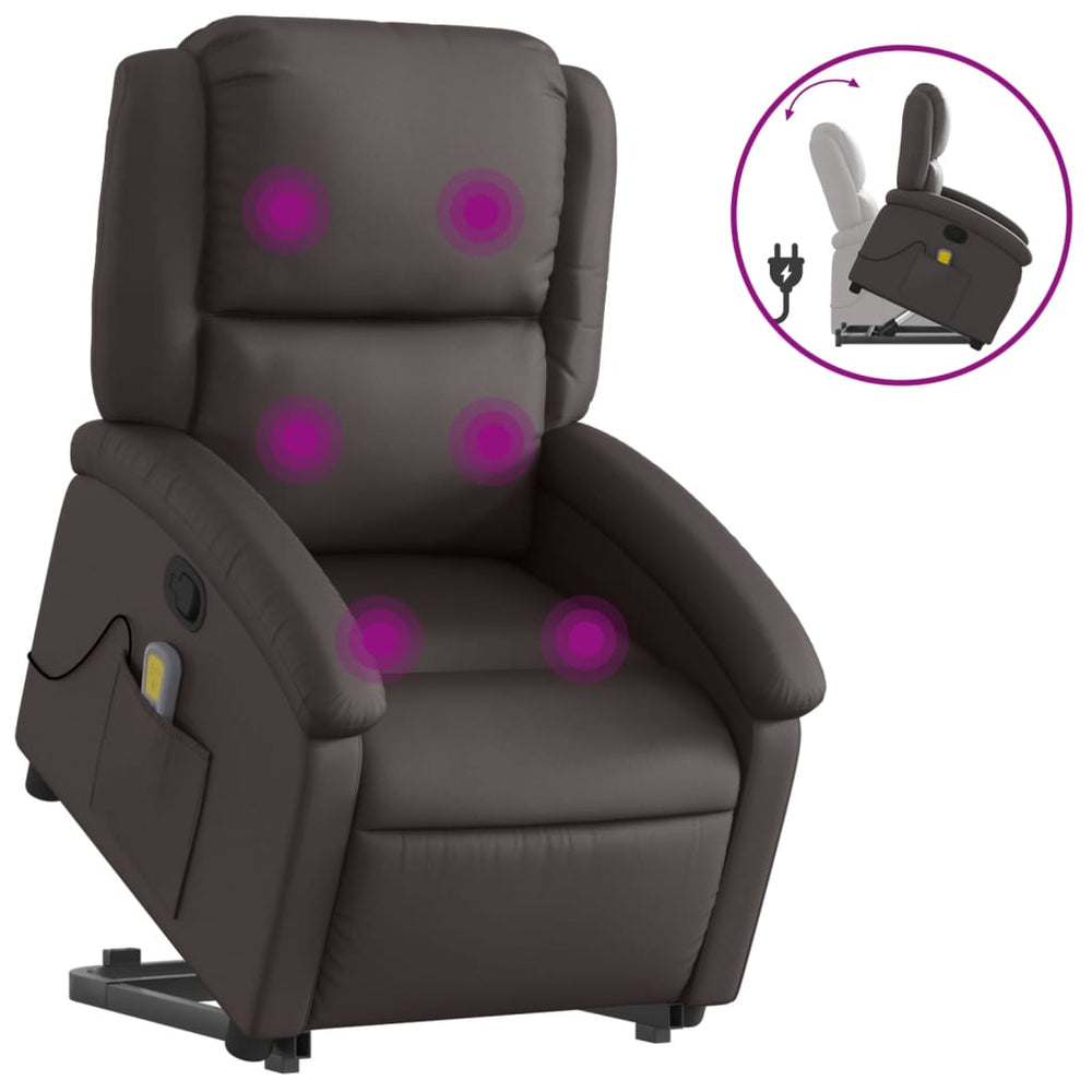 Massagesessel mit Aufstehhilfe Echtleder Dunkelbraun
