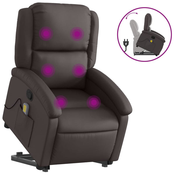Massagesessel mit Aufstehhilfe Echtleder Dunkelbraun