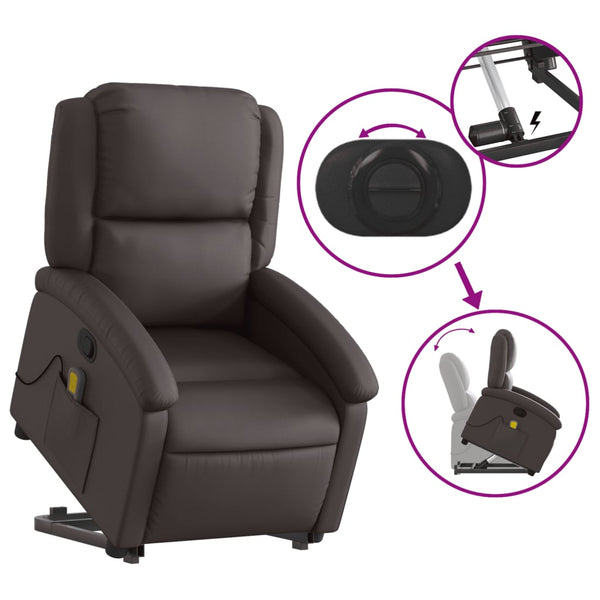 Massagesessel mit Aufstehhilfe Echtleder Dunkelbraun