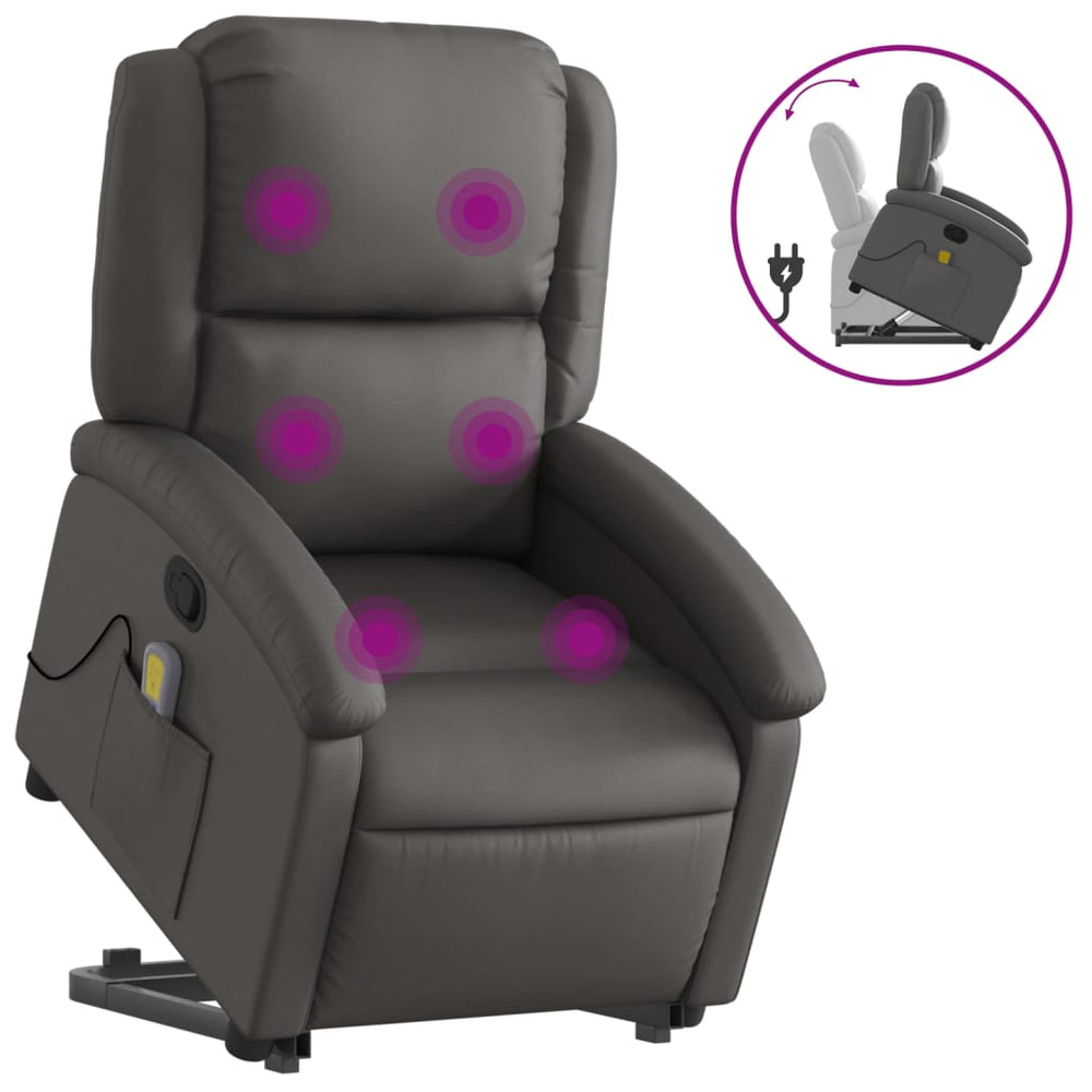 Massagesessel mit Aufstehhilfe Echtleder Grau