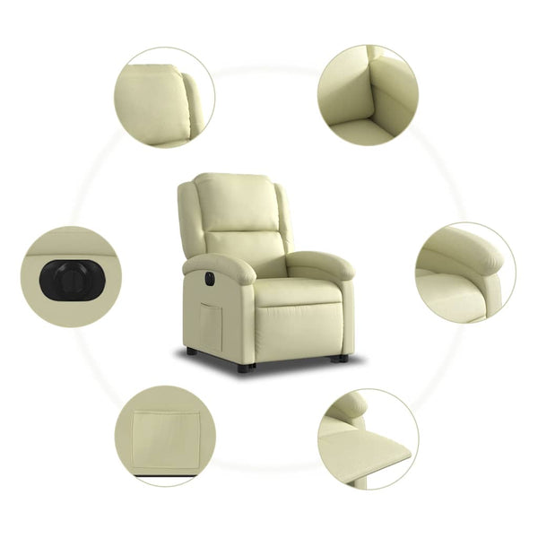 Elektrischer Relaxsessel mit Aufstehhilfe Creme Leder