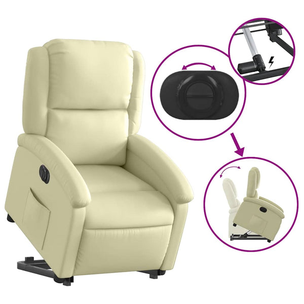 Elektrischer Relaxsessel mit Aufstehhilfe Creme Leder