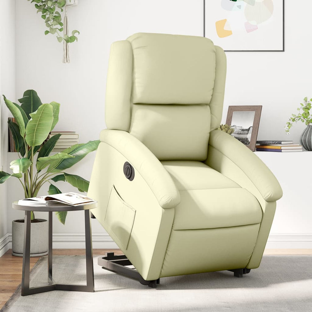 Elektrischer Relaxsessel mit Aufstehhilfe Creme Leder