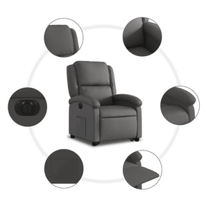 Elektrischer Relaxsessel mit Aufstehhilfe Echtleder Grau