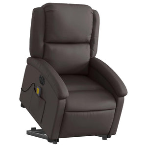 Elektrischer Massagesessel mit Aufstehhilfe Leder Dunkelbraun