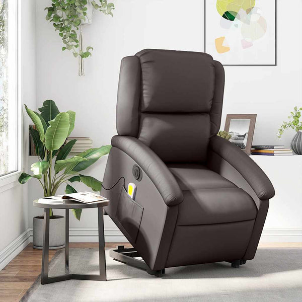 Elektrischer Massagesessel mit Aufstehhilfe Leder Dunkelbraun
