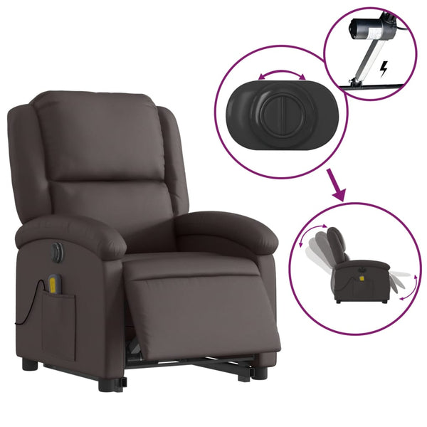 Elektrischer Massagesessel mit Aufstehhilfe Leder Dunkelbraun