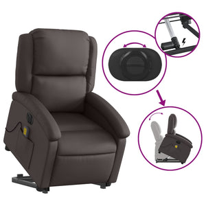 Elektrischer Massagesessel mit Aufstehhilfe Leder Dunkelbraun
