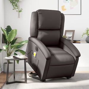 Elektrischer Massagesessel mit Aufstehhilfe Leder Dunkelbraun