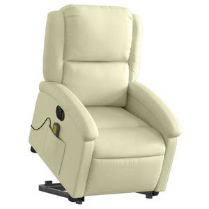 Elektrischer Massagesessel mit Aufstehhilfe Echtleder Creme
