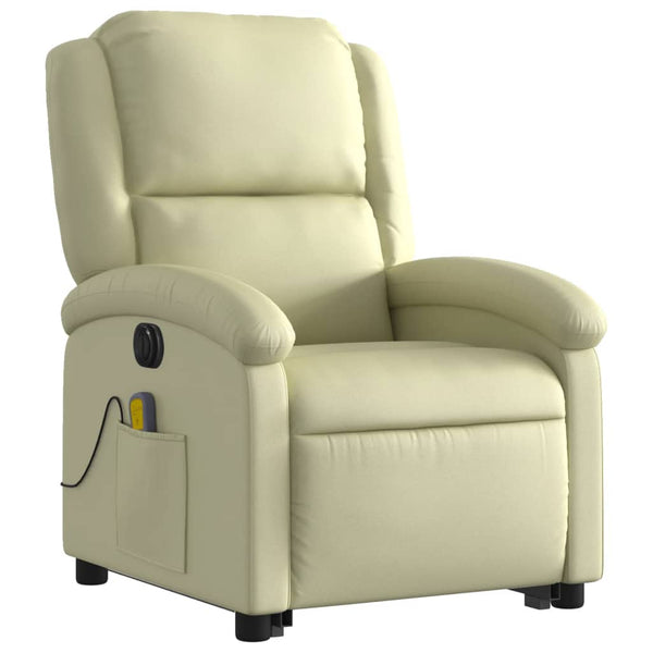 Elektrischer Massagesessel mit Aufstehhilfe Echtleder Creme