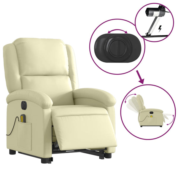 Elektrischer Massagesessel mit Aufstehhilfe Echtleder Creme