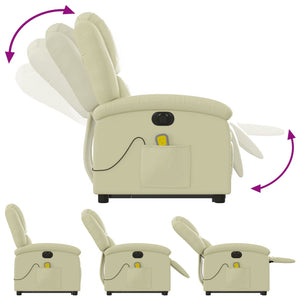 Elektrischer Massagesessel mit Aufstehhilfe Echtleder Creme