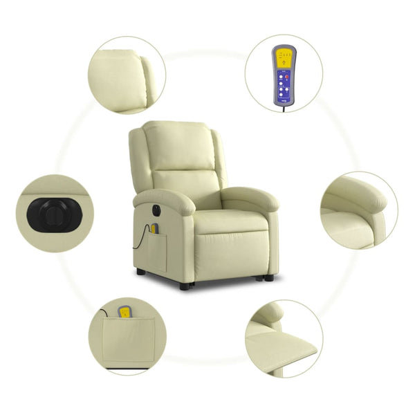 Elektrischer Massagesessel mit Aufstehhilfe Echtleder Creme