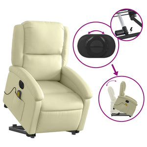 Elektrischer Massagesessel mit Aufstehhilfe Echtleder Creme