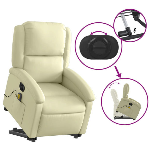 Elektrischer Massagesessel mit Aufstehhilfe Echtleder Creme