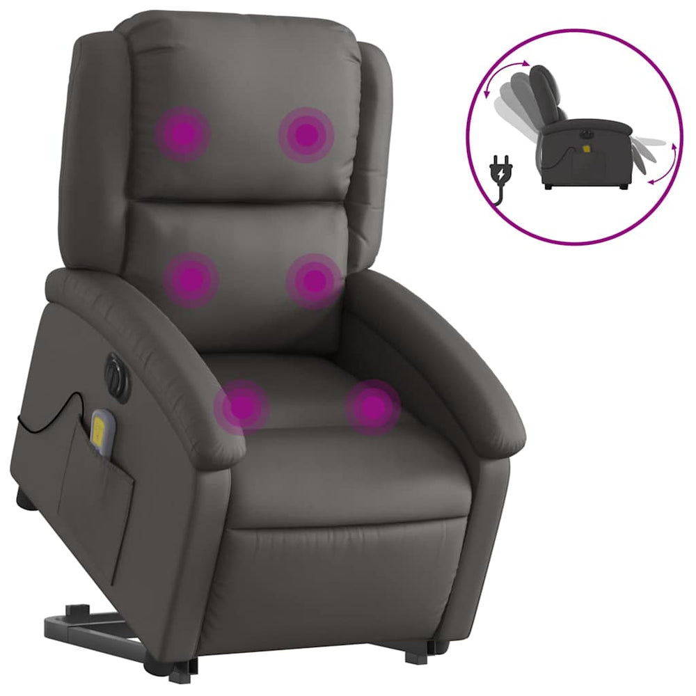 Elektrischer Massagesessel mit Aufstehhilfe Leder Grau
