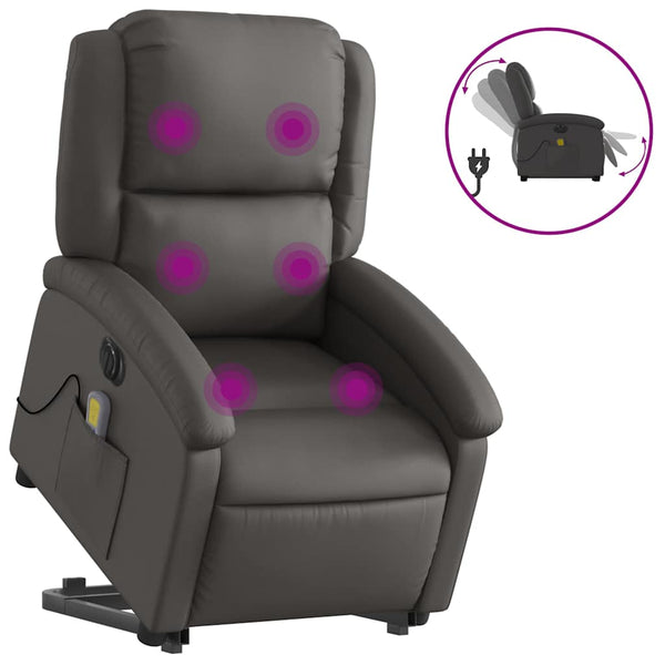 Elektrischer Massagesessel mit Aufstehhilfe Leder Grau