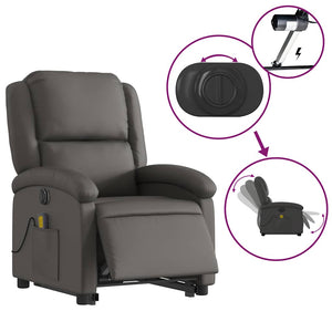 Elektrischer Massagesessel mit Aufstehhilfe Leder Grau
