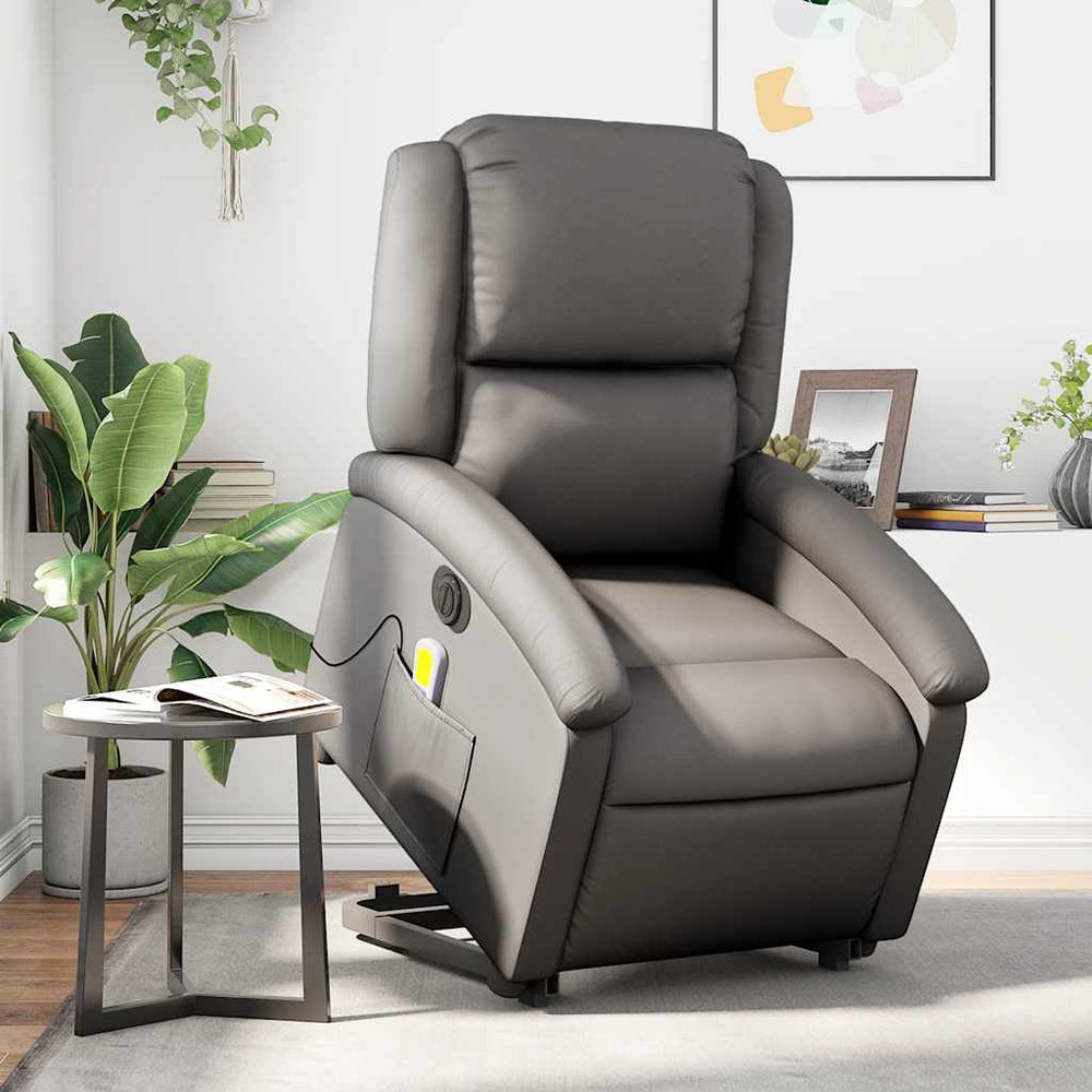 Elektrischer Massagesessel mit Aufstehhilfe Leder Grau