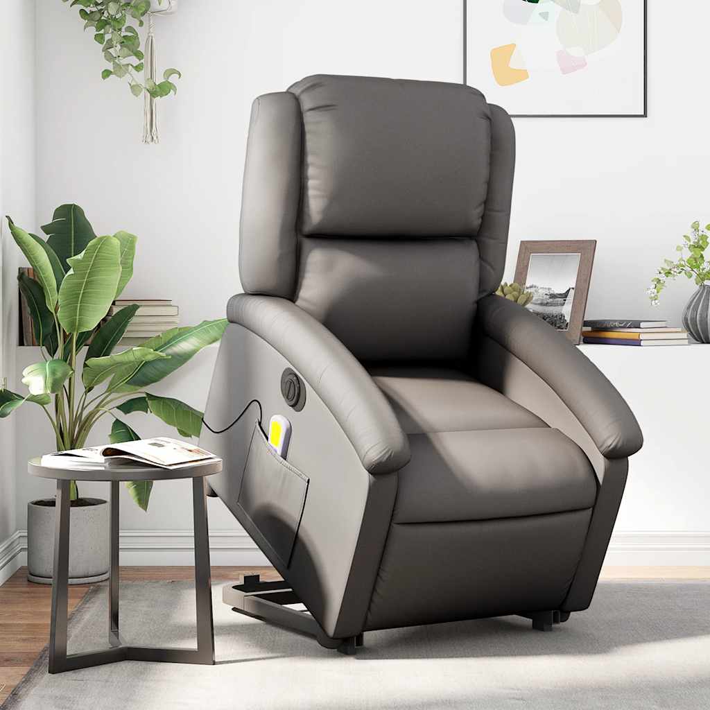 Elektrischer Massagesessel mit Aufstehhilfe Leder Grau