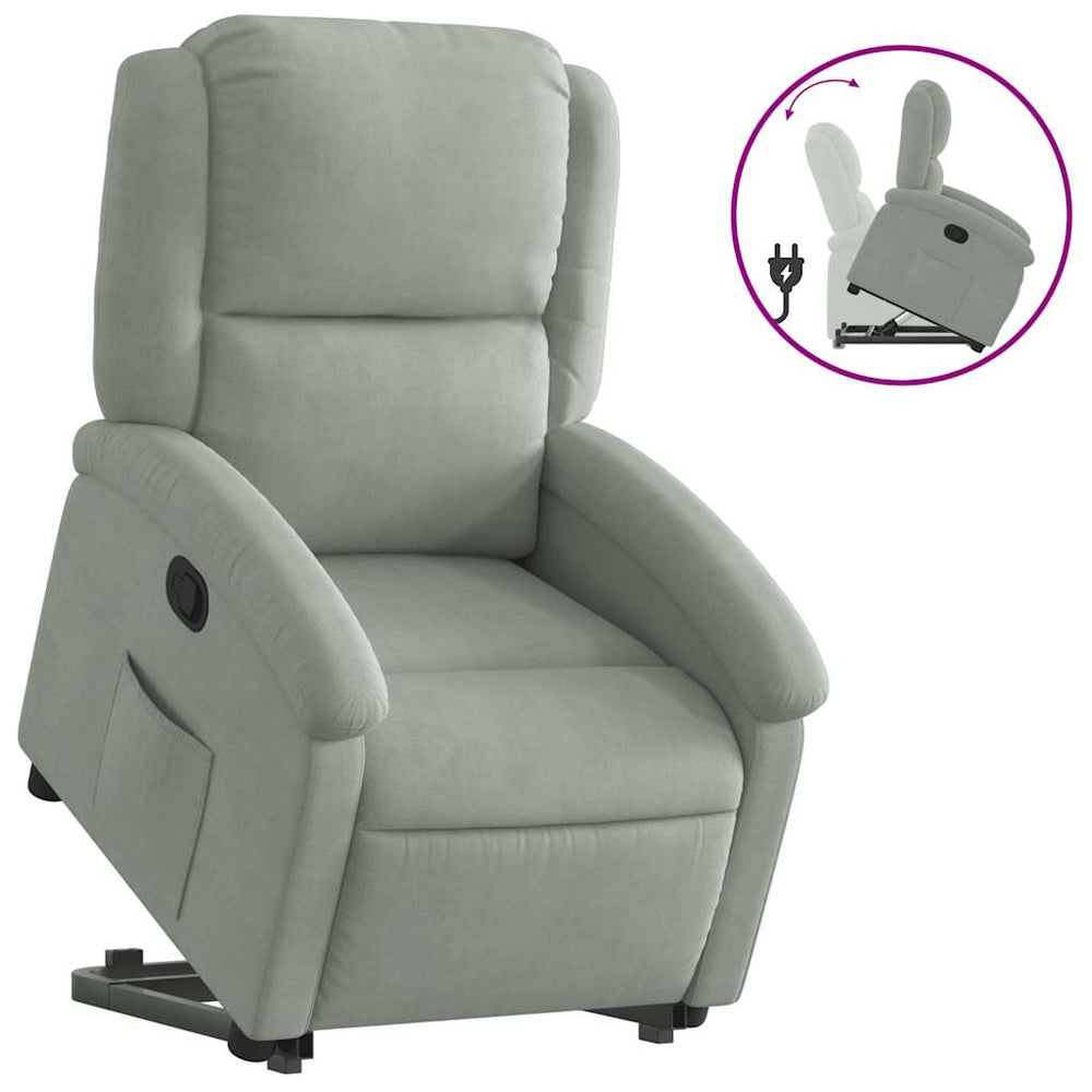 vidaXL Fauteuil releveur relax gris clair velours