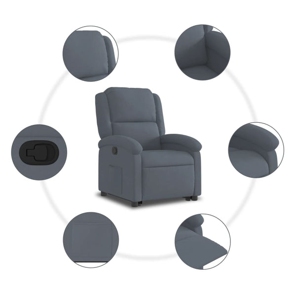 vidaXL Fauteuil relax avec fonction releveur Gris foncé Velours