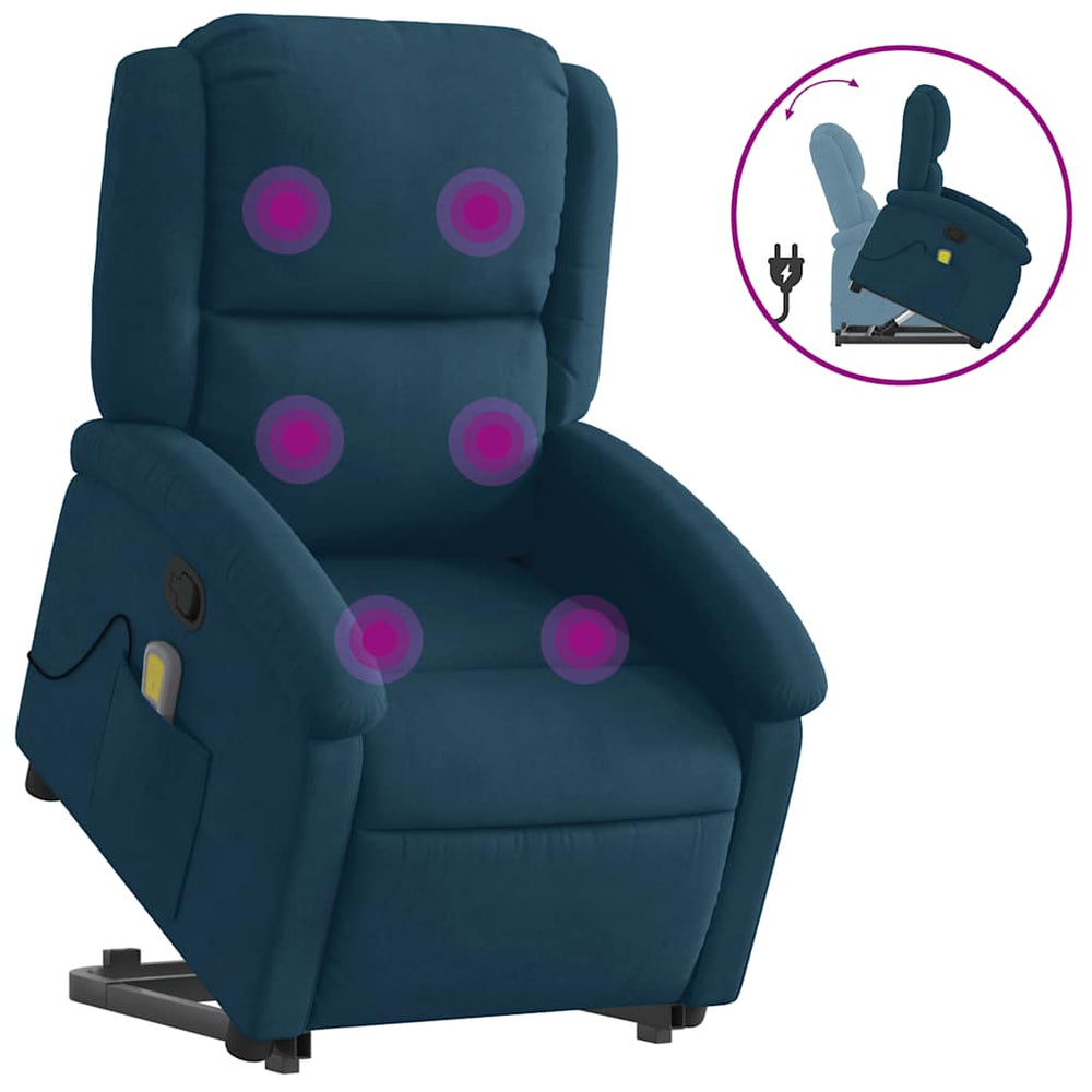 Massagesessel mit Aufstehhilfe Blau Samt