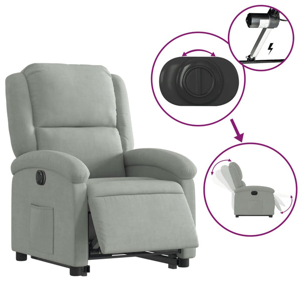 vidaXL Fauteuil releveur électrique gris clair velours