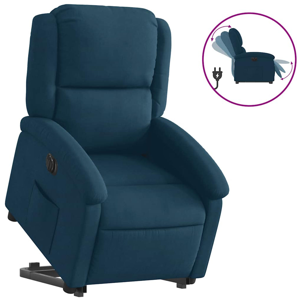 Elektrischer Relaxsessel mit Aufstehhilfe Blau Samt